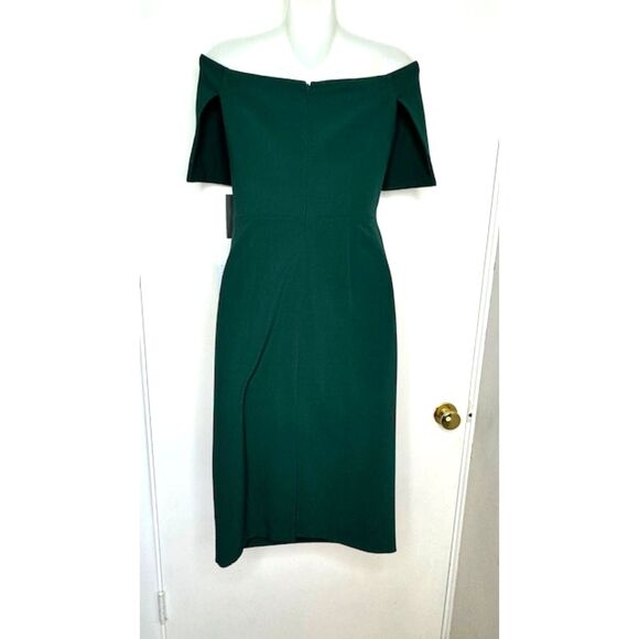 VINCE CAMUTO GREEN OFF THE SHOULDER BODY CON RUCHED DRESS SIZE 6 NWT $148 - Picture 11 of 16